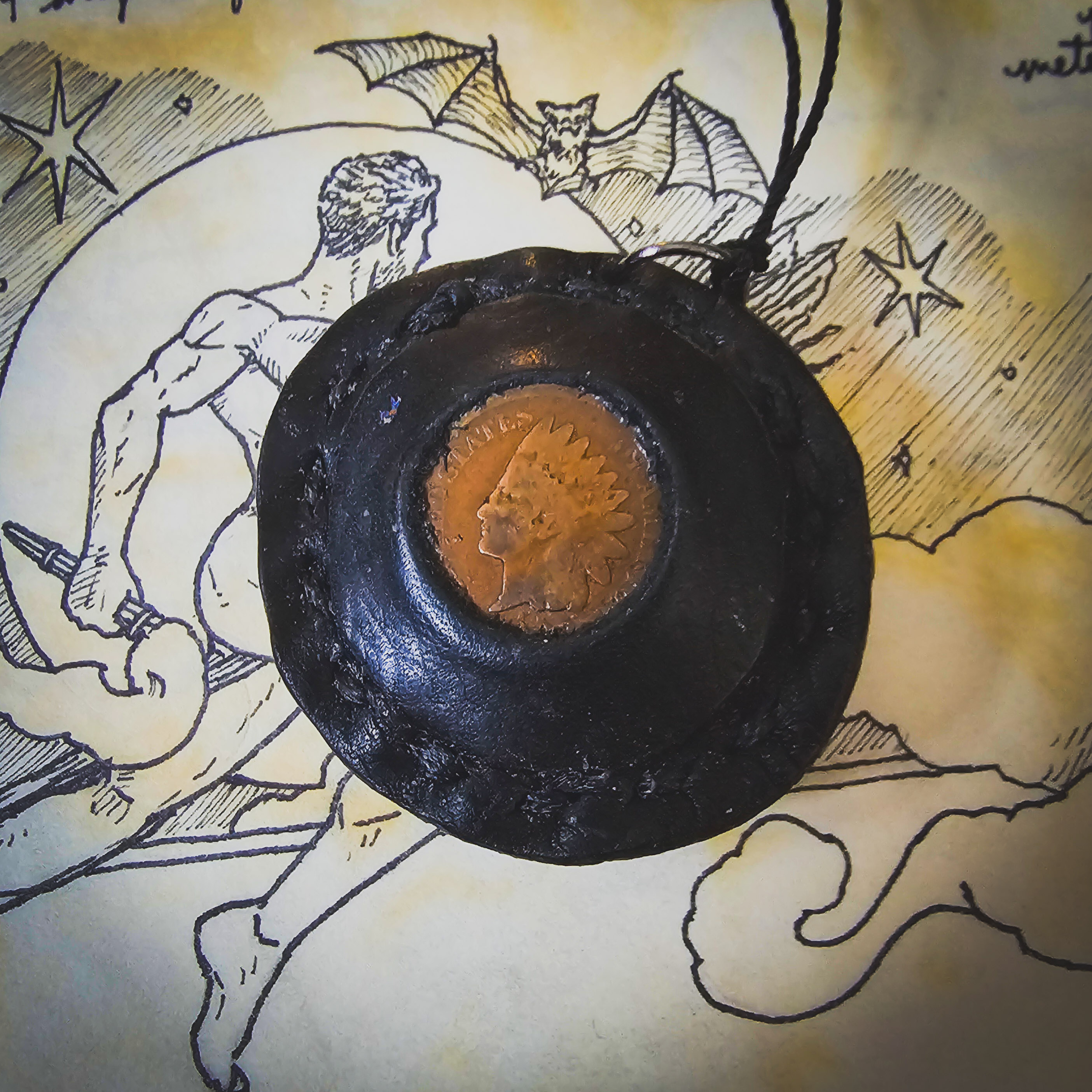 Protection Indian Head Penny Leather Hoodoo Car Amulet