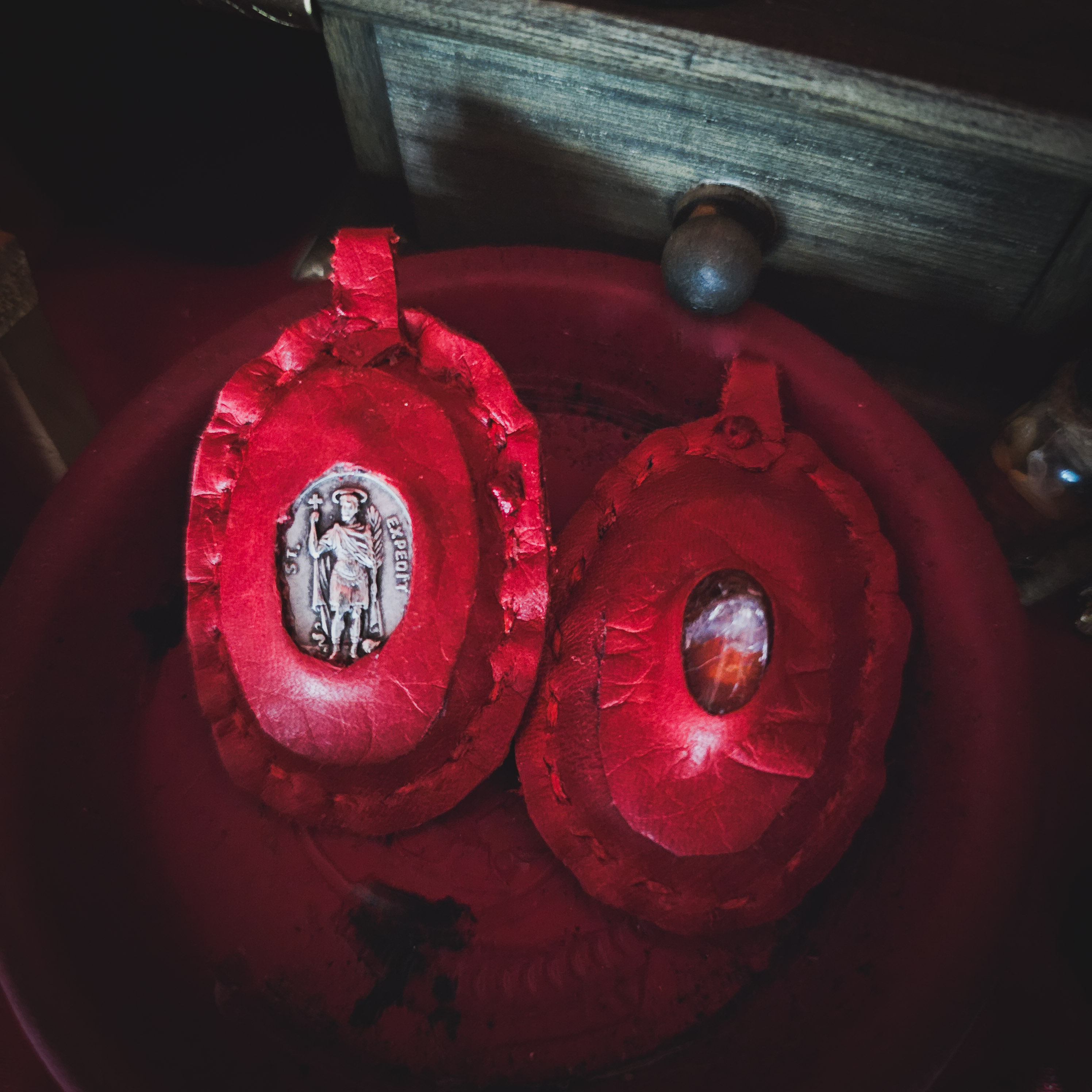 Saint Expedite Leather Amulet